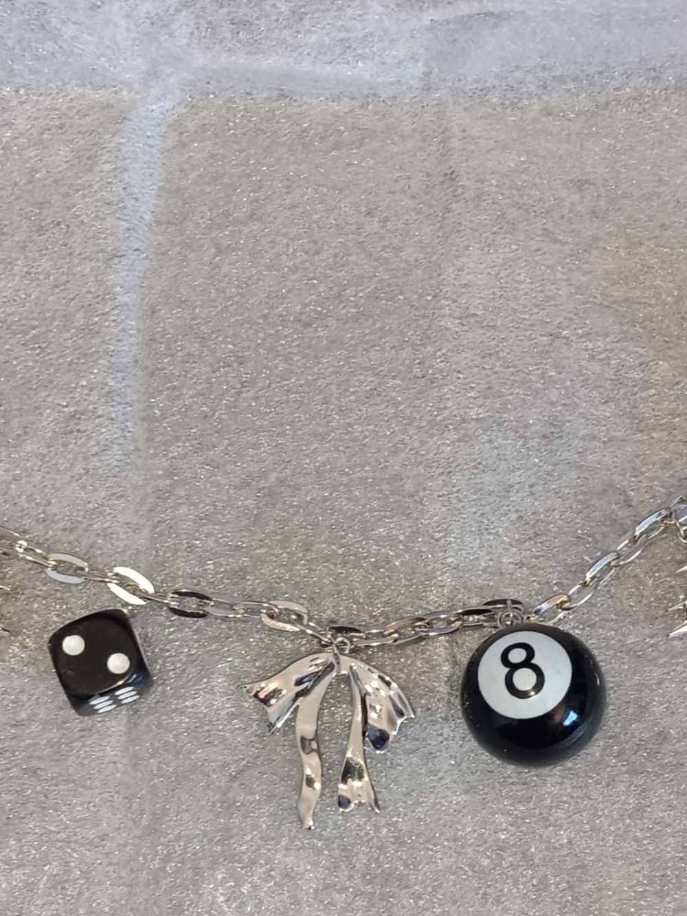 Source Unknown Purse Charm In Black & Silver 8-Ball and Dice Charm Necklace